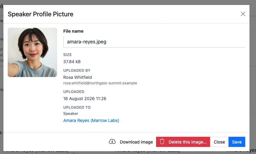 The details of an uploaded image, showing its size and who uploaded it