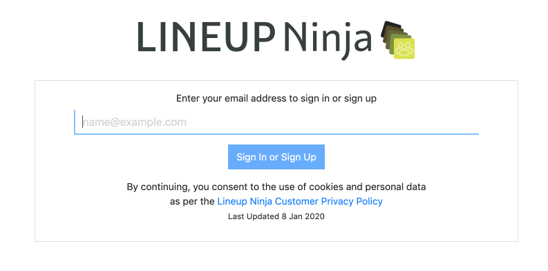 Lineup Ninja login page