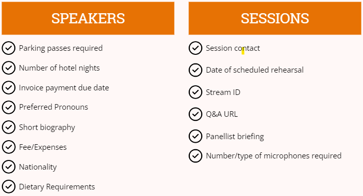 Speaker and session examples of Custom Fields