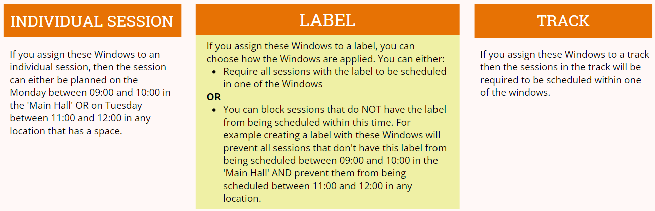 scheduling windows labels track session lineup ninja apply