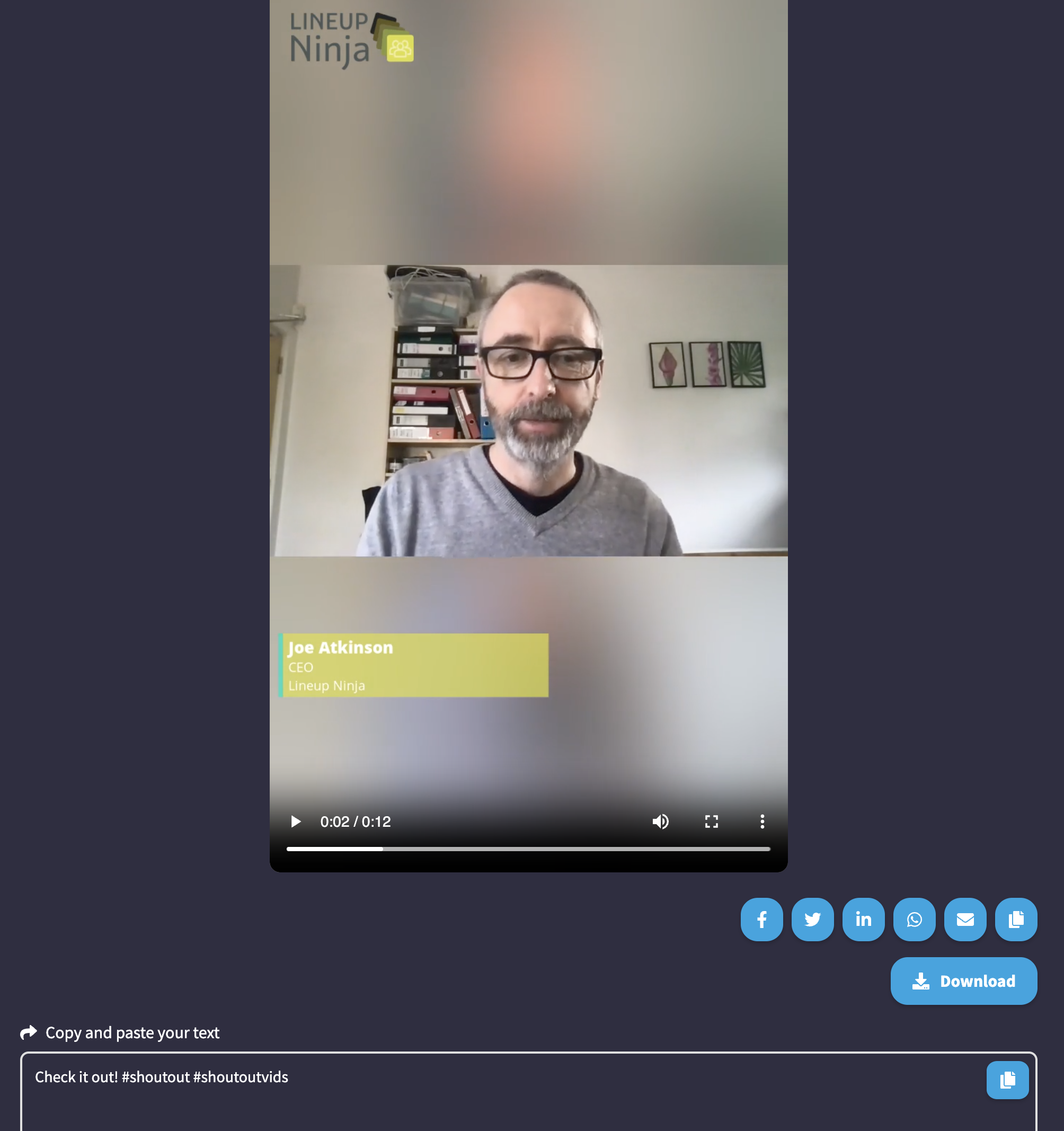 A screenshot of ShoutOut's social sharing page.