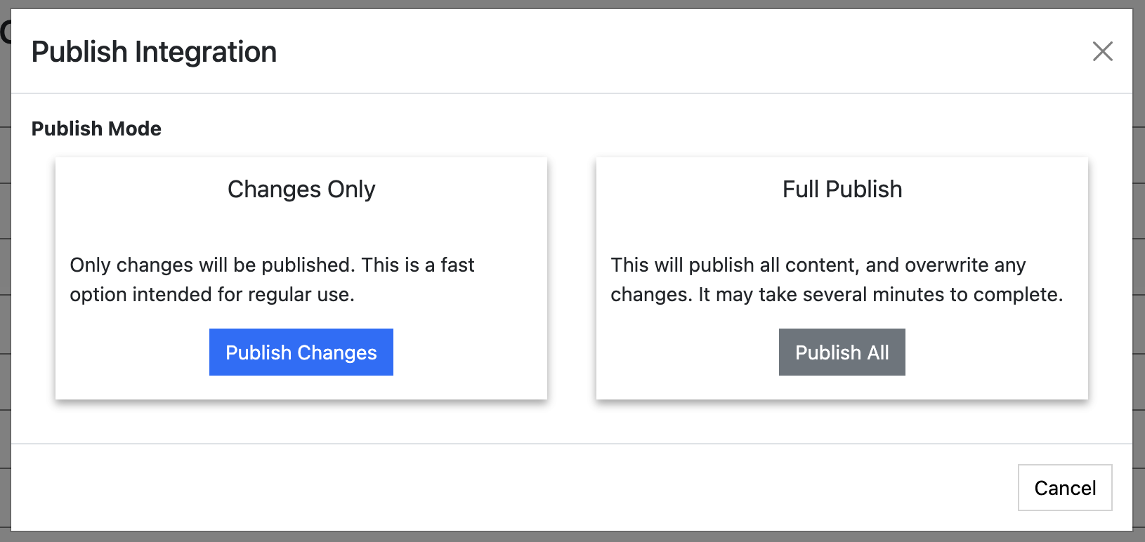 Screenshot of the "Swoogo Publish Mode" dialogue popup